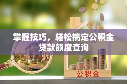 苏家屯掌握技巧，轻松搞定公积金贷款额度查询